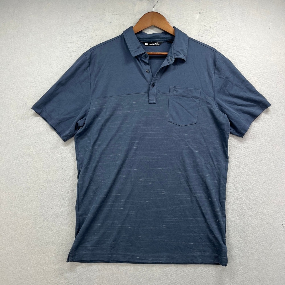 Travis Mathew Polo Shirt Mens L Blue Short Sleeve Pocket Pima Cotton Golf Preppy